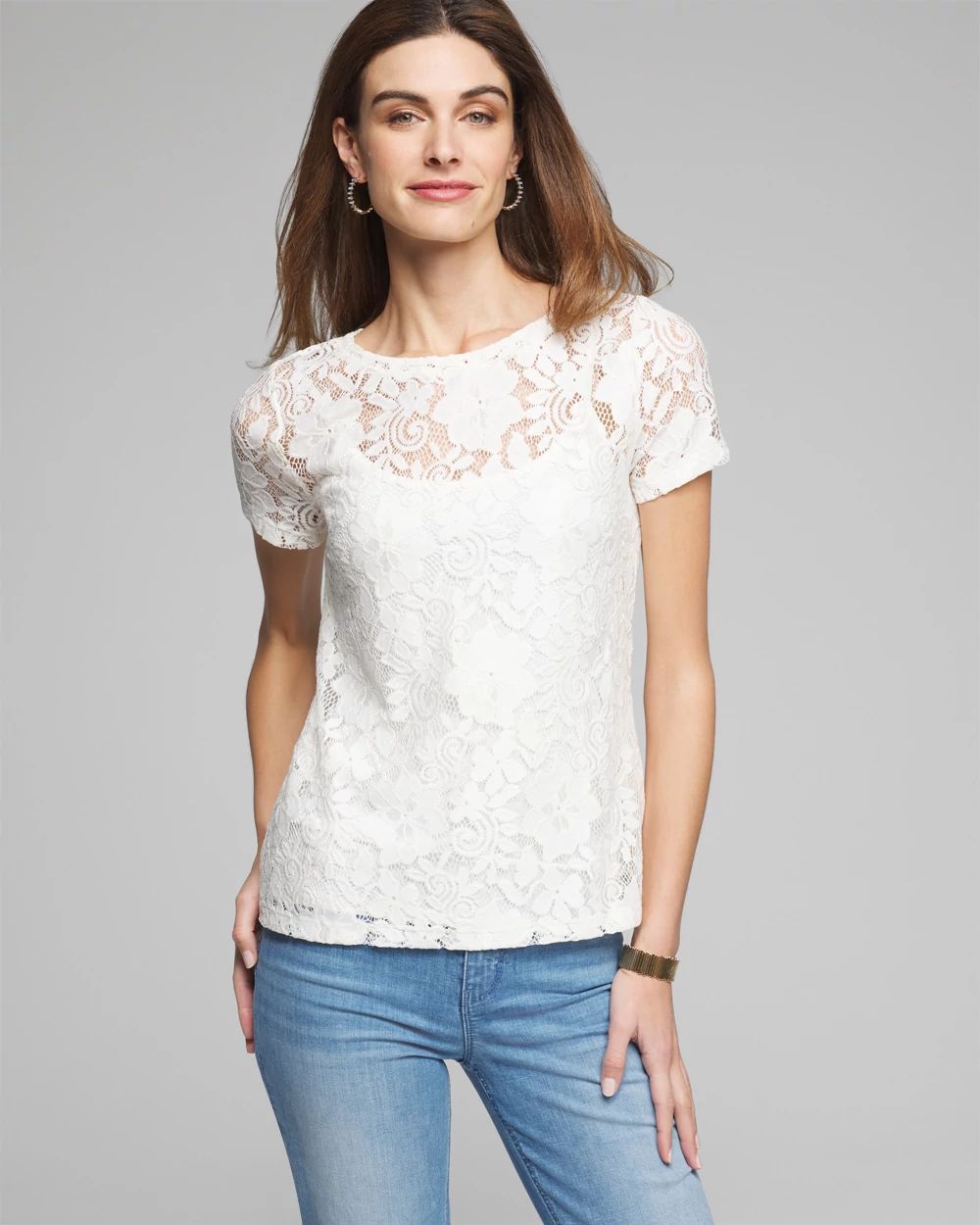 Lace white top short sleeve store